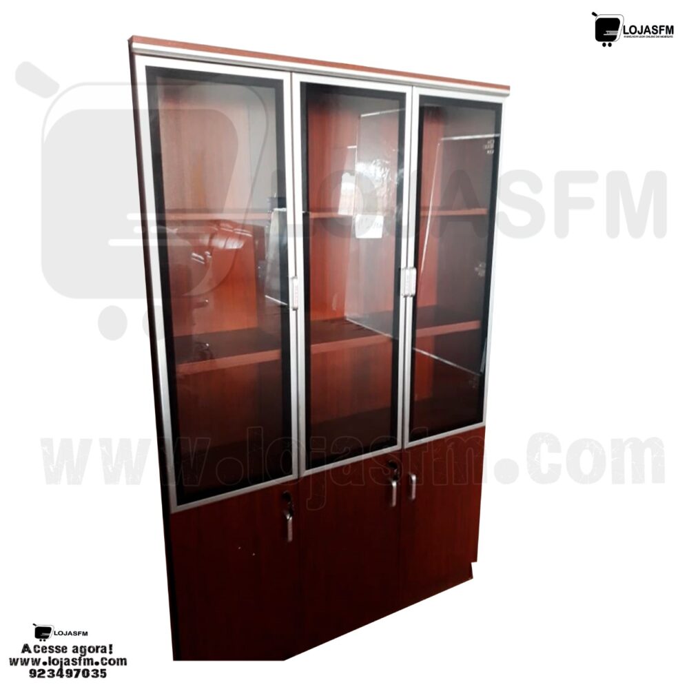 Armário de escritorio com 3 porta de vidro e 3 em madeira produto novo - Image 1