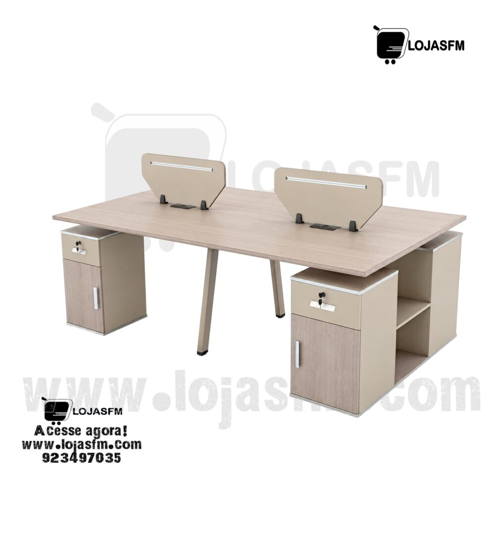Secretária Ilha com 4 Lugares e 4 Blocos de Gavetas para Escritório - Image 1