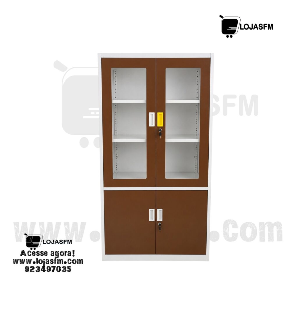 Armário Metálico Multiuso com Portas de Vidro, Chave, Entrega e Montagem - Image 1