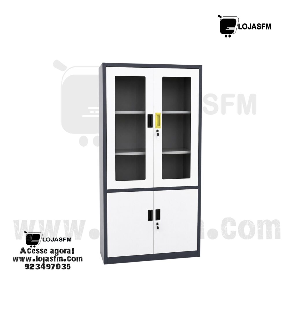 Armário Metálico para Escritório com 4 Portas e Vidro - Image 1