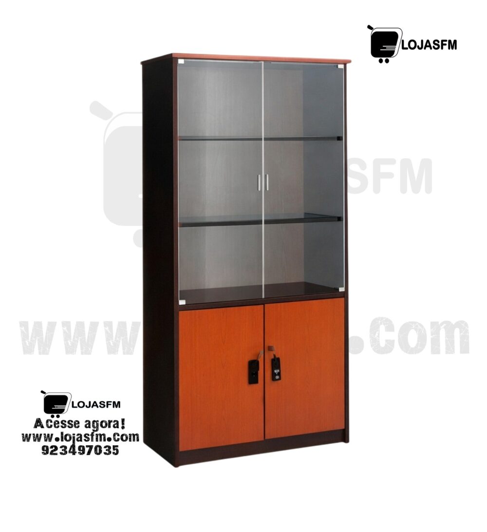 Armário Executivo 180x90x45 com 4 Portas (2 de Vidro + 2 de Madeira com Fecho) - Image 1