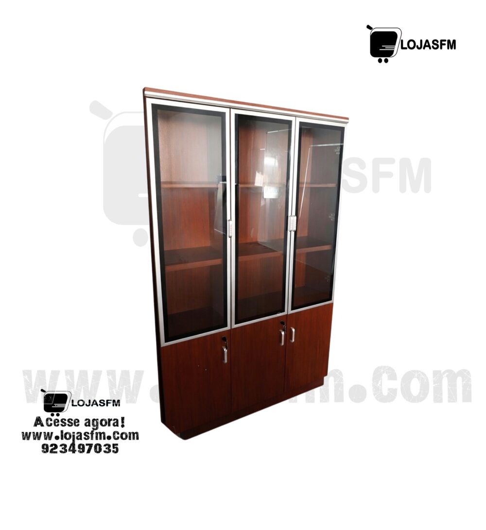 Armário Executivo Grande com 6 Portas (3 de Vidro + 3 de Madeira com Fecho) – Alta Capacidade - Image 1