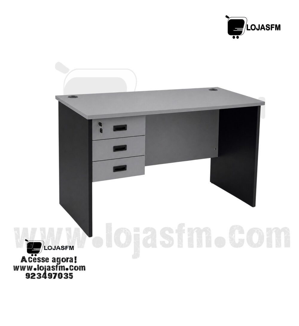 Secretária de Escritório 140x70 Cinza e Preto com Gaveteiro – Design Moderno e Funcional - Image 1