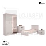 Conjunto de quarto de criança cama colchão roupeiro cómoda banca produto novo com direito entrega e montagem