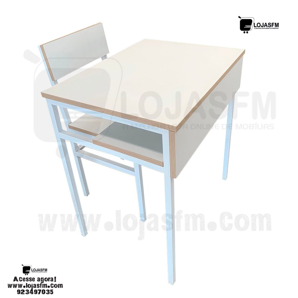 🪑 Carteira Escolar Individual – Estrutura Metálica Branca com Acabamento em Madeirapara instituto superior produto novo com direito entrega e montagem - Image 1