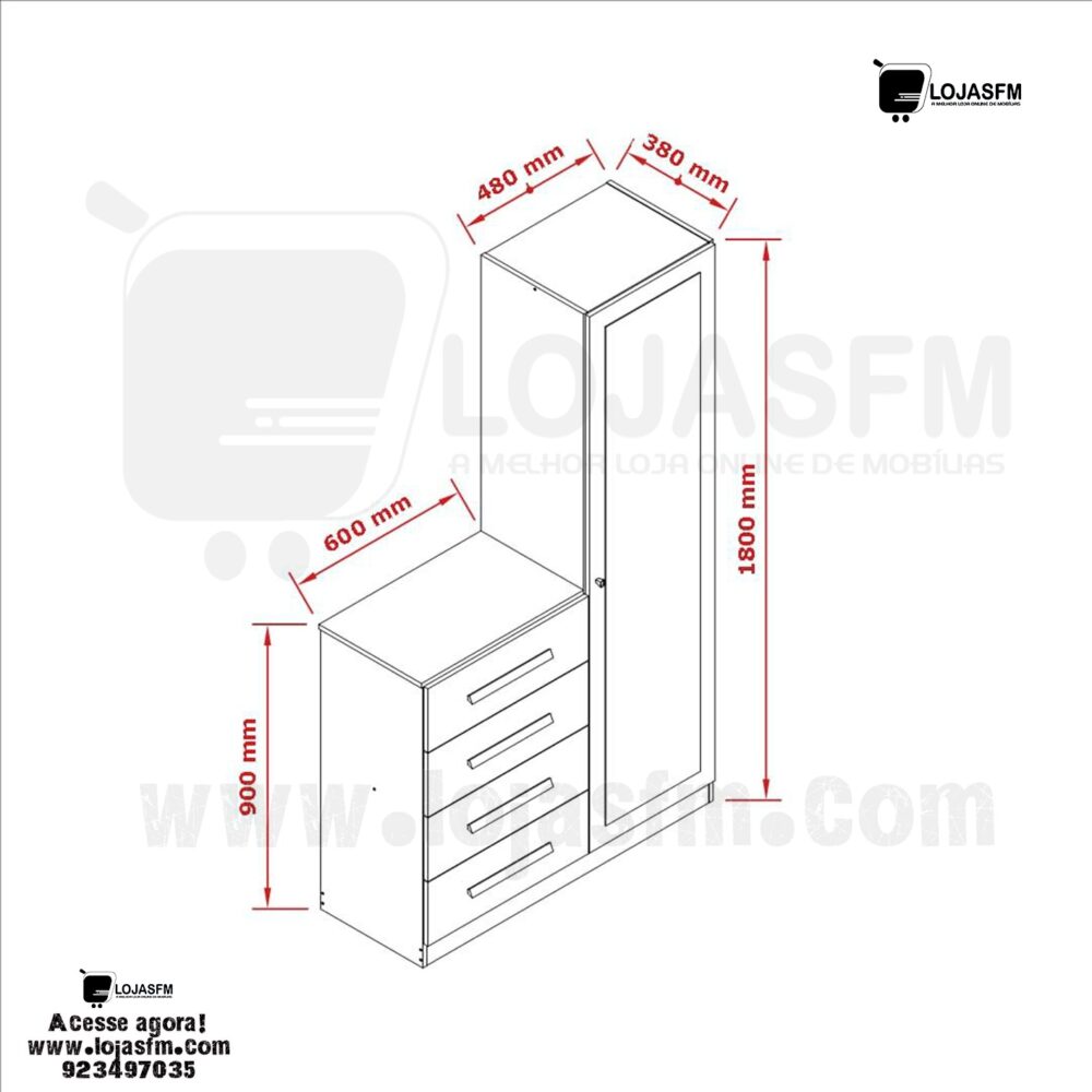 Sapateira de 1 porta de vidro e cómoda de 4 gaveta produto novo com direito entrega e montagem - Image 3