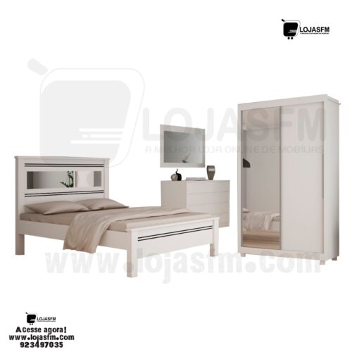 Mobilia de quarto de casal cama de 190x140 com o colchão 2 bancas 1 cómoda com espelho roupeiro com 2 porta corrida produto novo com direito entrega e montagem