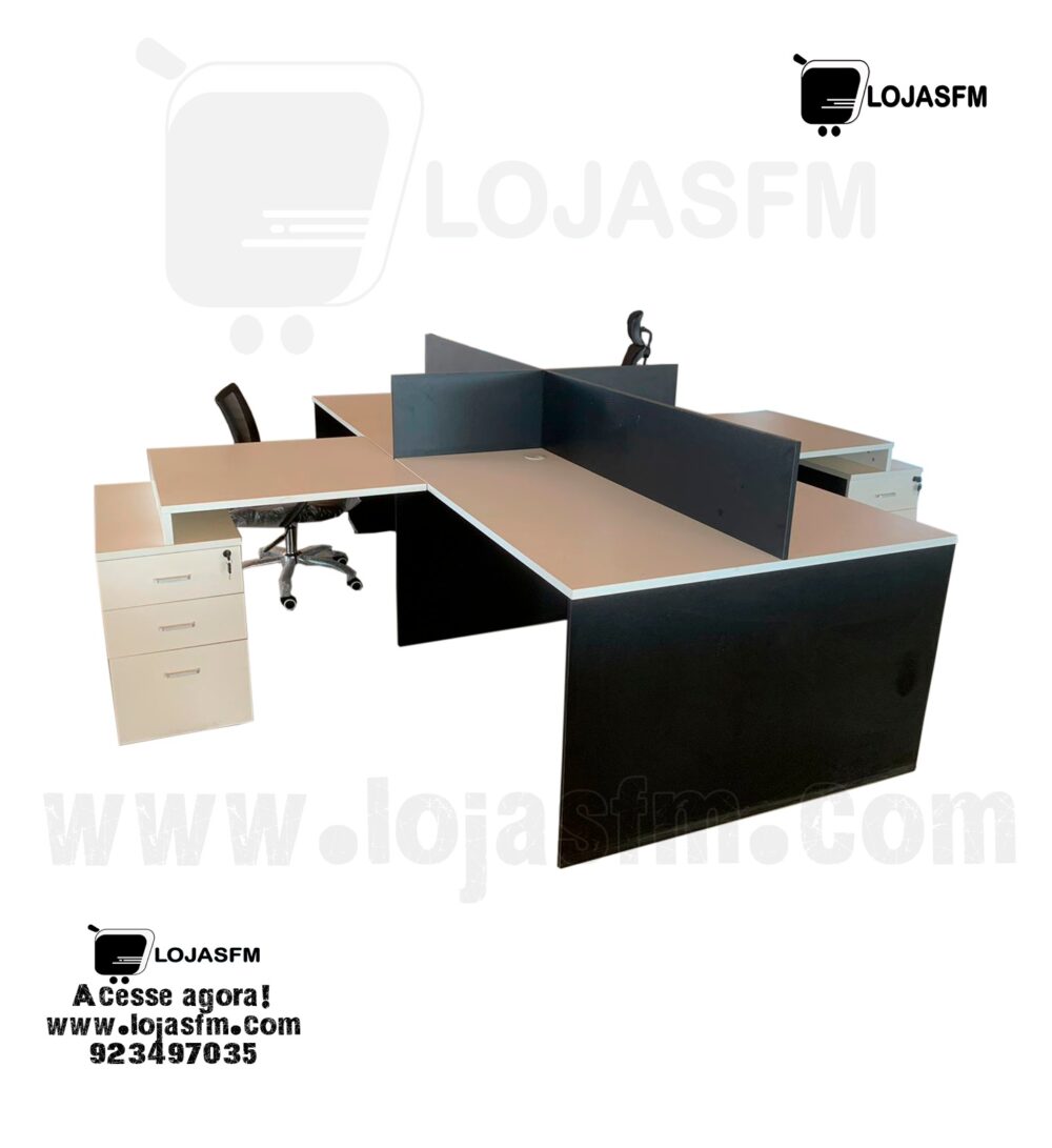 Secretária Ilha 4 Lugares – Estação de Trabalho com Gaveteiros e Montagem Inclusa - Image 2