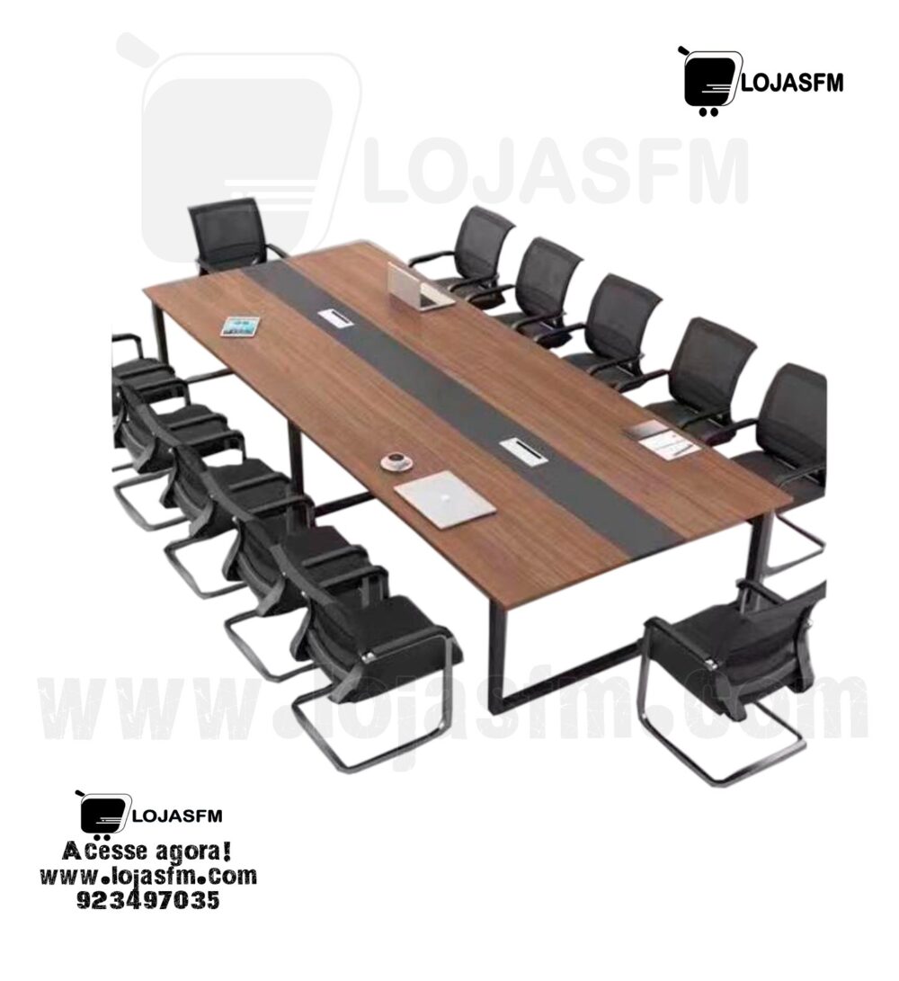 Mesa de reunião tampo em madeira pés metálico com 12 lugares produto novo com direito entrega e montagem - Image 1