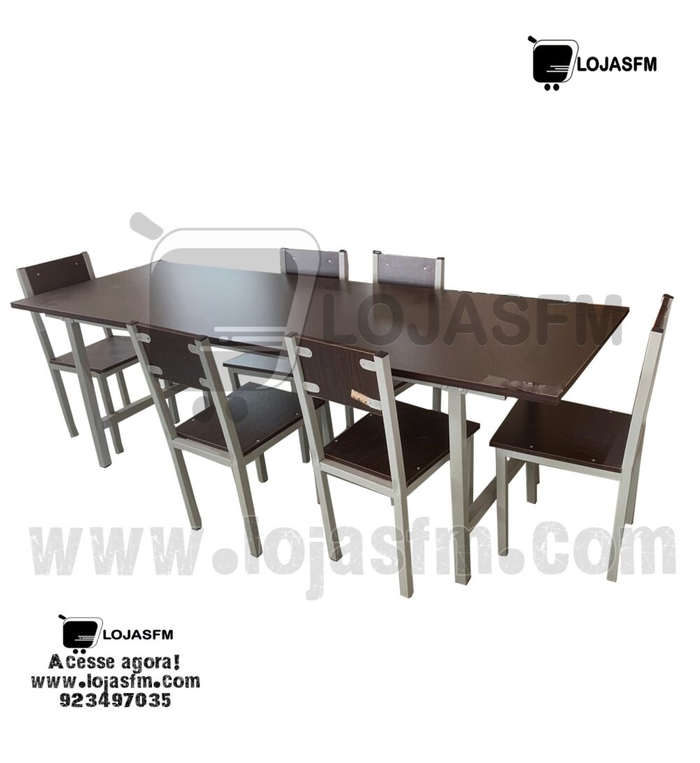 Mesa para refectório com 6 cadeira tampo e a cento e costa em madeira armação de ferro produto novo com direito entrega e montagem - Image 1