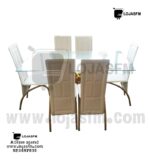 Mesa de jantar com 6 cadeira tampo em vidro armação dourada metálica acento e encosto em napa branco produto novo com direito entrega e montagem