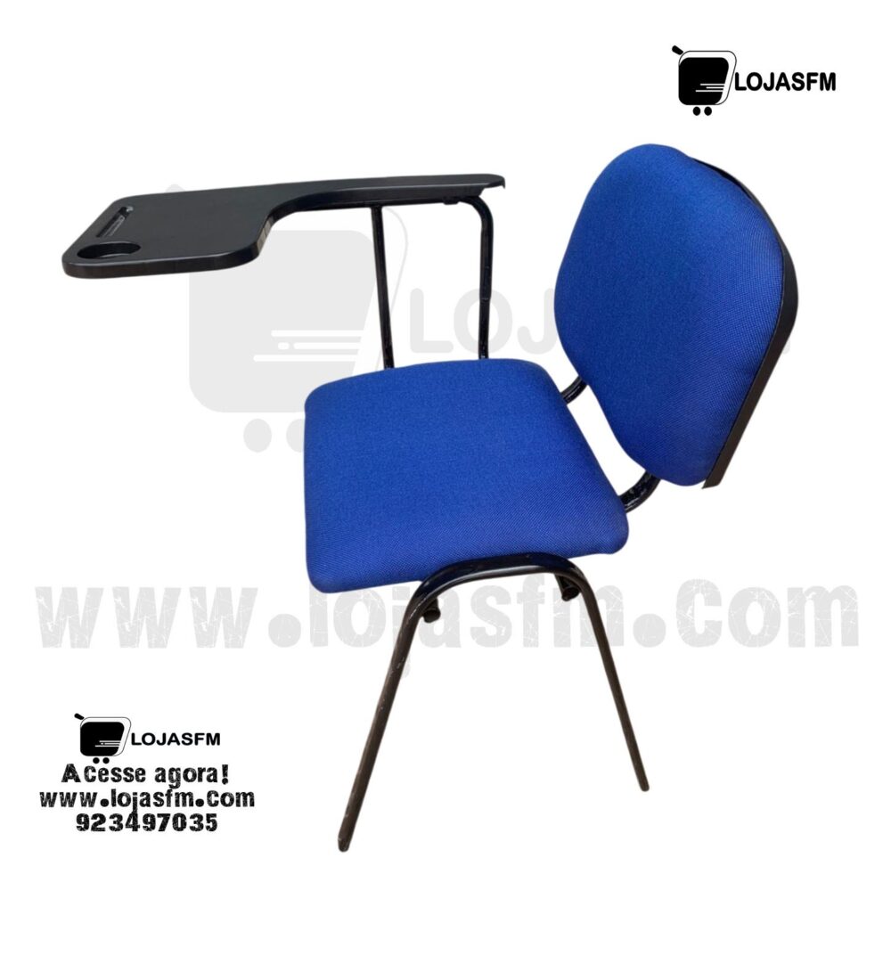 Cadeira com palmatoria Universitária com Mesa Rebatível – Estrutura Metálica Preta e Assento Azul - Image 1