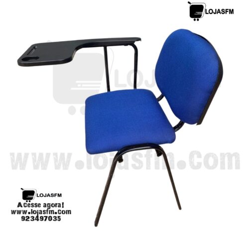 Cadeira com palmatoria Universitária com Mesa Rebatível – Estrutura Metálica Preta e Assento Azul