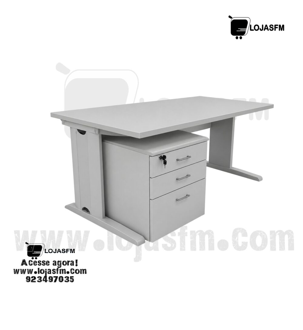 167 Secretária com Bloco de Gavetas Rodado Cinza – 140x70 cm de Organização e Estilo para Seu Escritório - Image 1