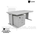 Secretária com Bloco de Gavetas Rodado Cinza – 140x70 cm de Organização e Estilo para Seu Escritório