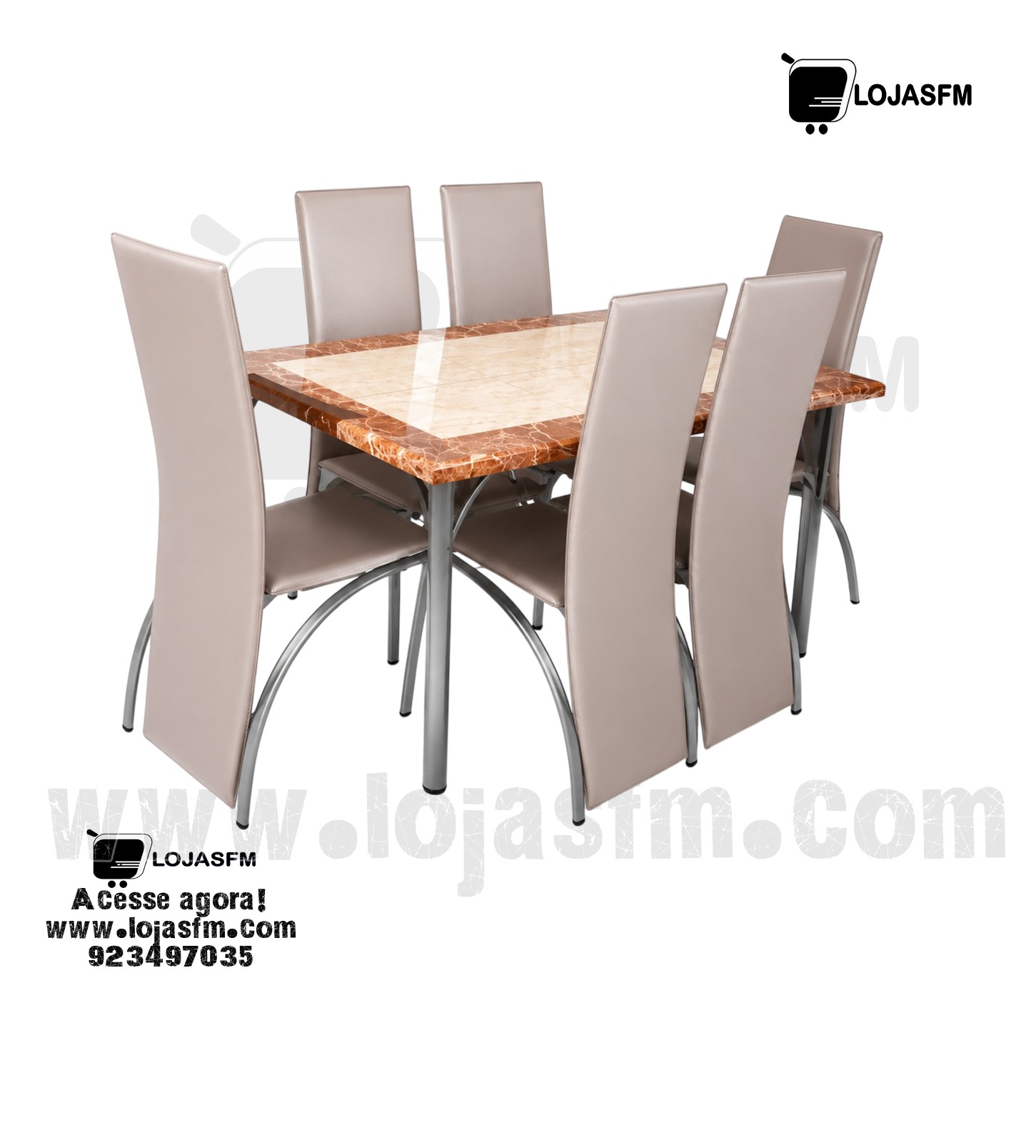 171 Mesa de Jantar 6 Lugares com Tampo Marmorizado – Moderna e Elegante - Image 1