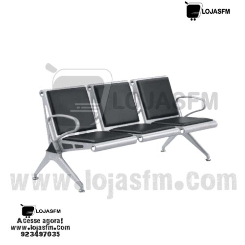 Cadeira de Espera Tripla em Aço e Couro Sintético – Elegância e Conforto para Sua Receção