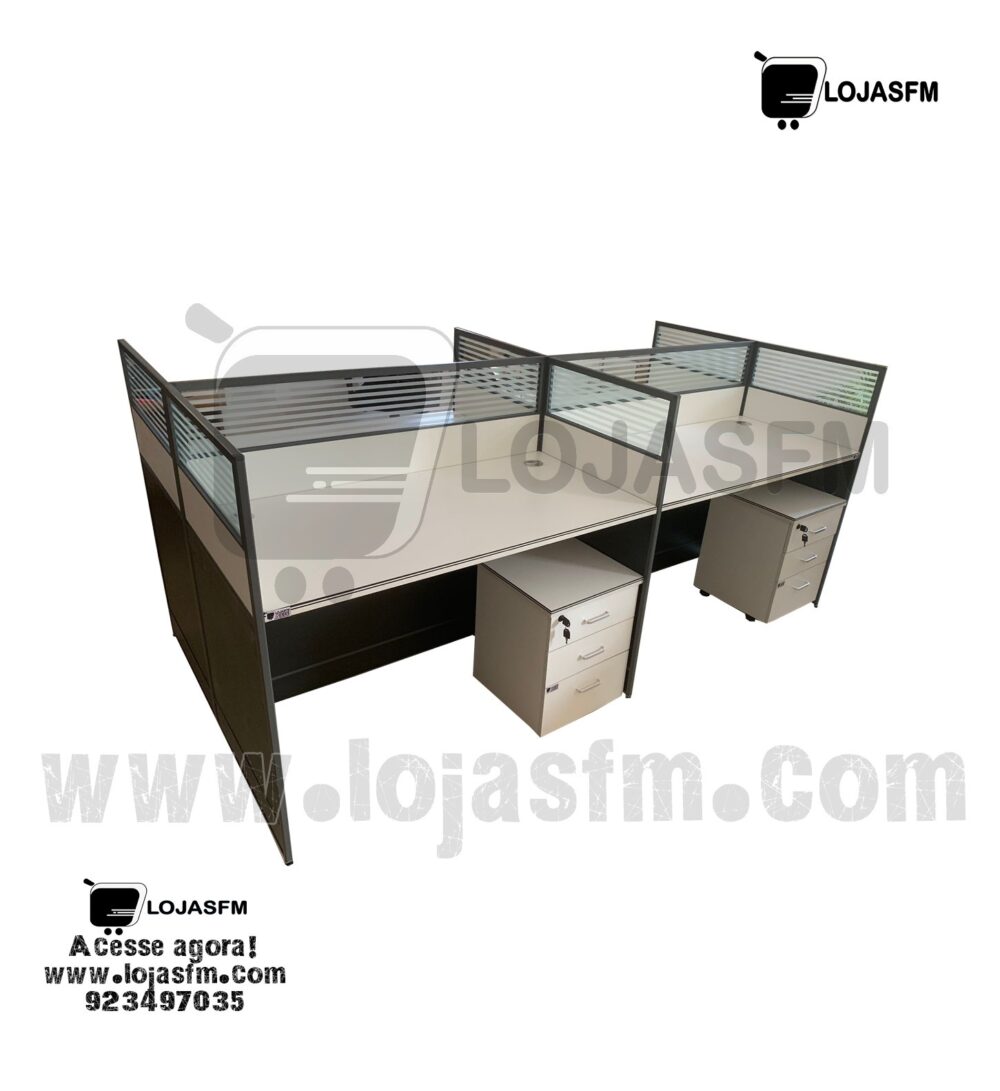 Secretária Ilha 4 Lugares com Gavetas – Tampos de 120x60cm e Montagem Inclusa - Image 1