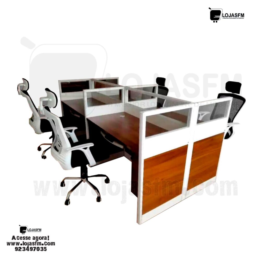 Secretária Ilha 4 Lugares – Estação de Trabalho Colaborativa com Montagem Inclusa - Image 1