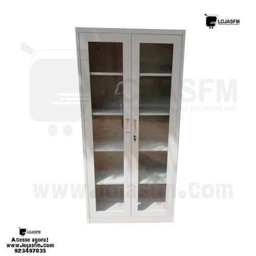 Armário Metálico com Portas de Vidro – 180x90 cm em Cinza Elegante