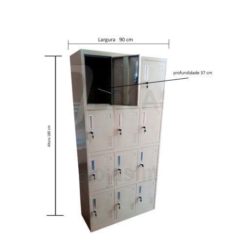 Cacifo Metálico com 12 Portas – Cor Cinza | Super Promoção