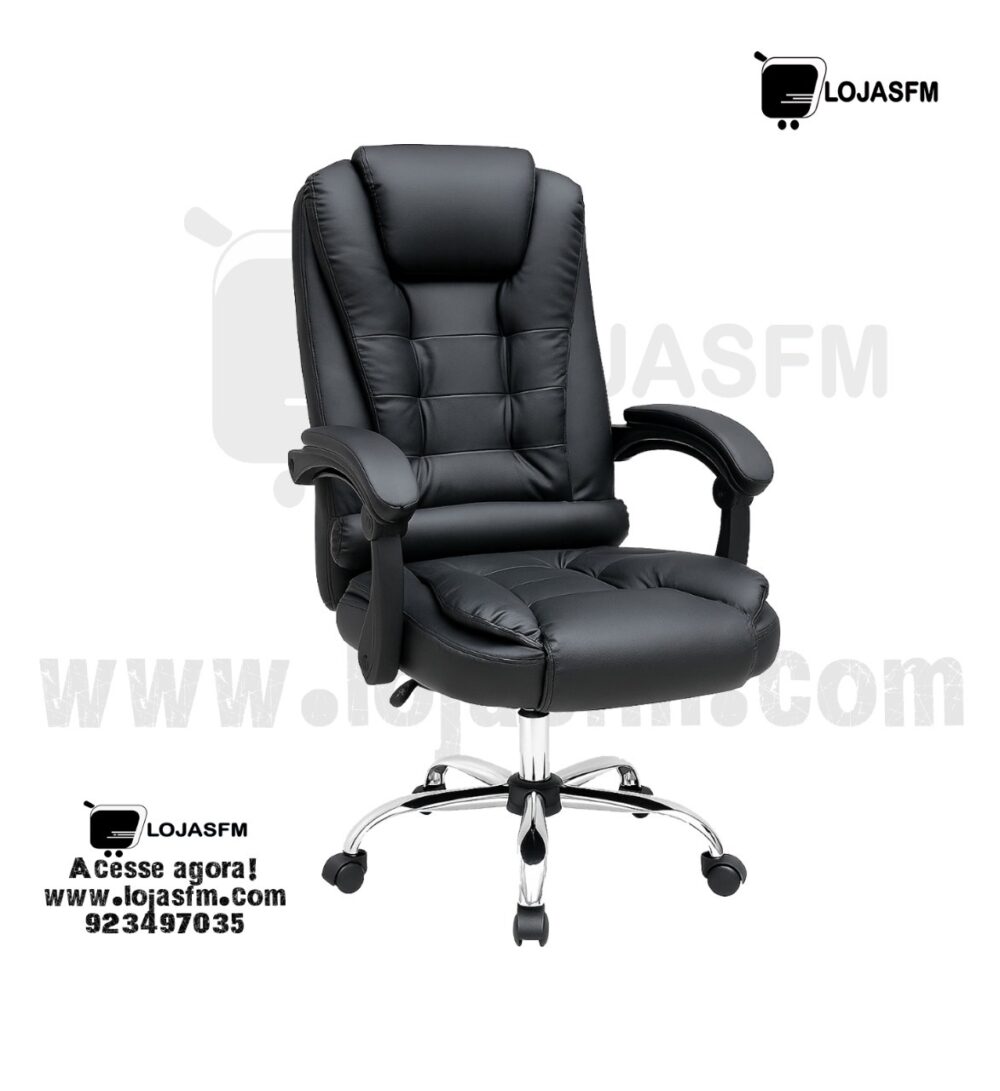 Cadeira giratória em Napa Preto com Apoio para os Pés | Entrega e Montagem Inclusas - Image 1