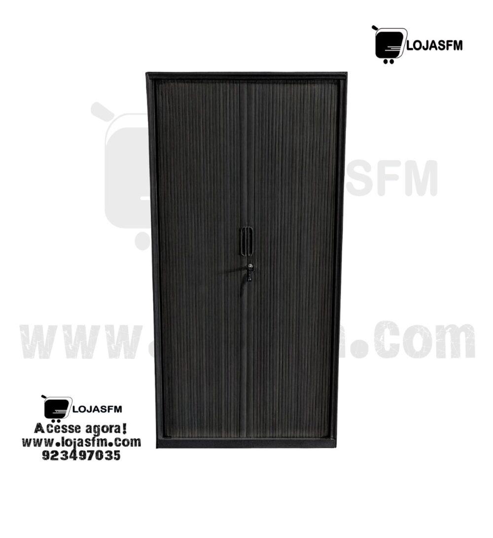 Armário alto com Portas Persiana – 4 Prateleiras Internas, Estrutura Metálica Preta – Entrega e Montagem Inclusas - Image 1