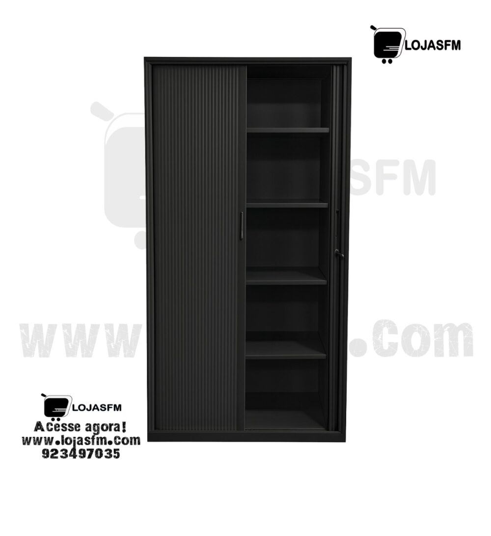Armário alto com Portas Persiana – 4 Prateleiras Internas, Estrutura Metálica Preta – Entrega e Montagem Inclusas - Image 2