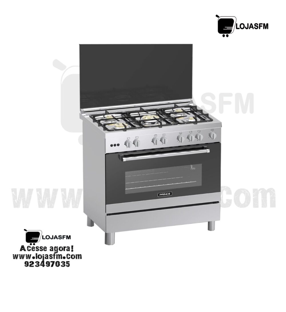 Fogão a Gás PRINCE Inox com 5 Bicos e Esqueiro – Entrega ao Domicílio - Image 1
