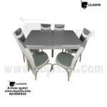 Mesa de Jantar com 6 Cadeiras – Tampo Cinza Brilhante e Estrutura Contemporânea