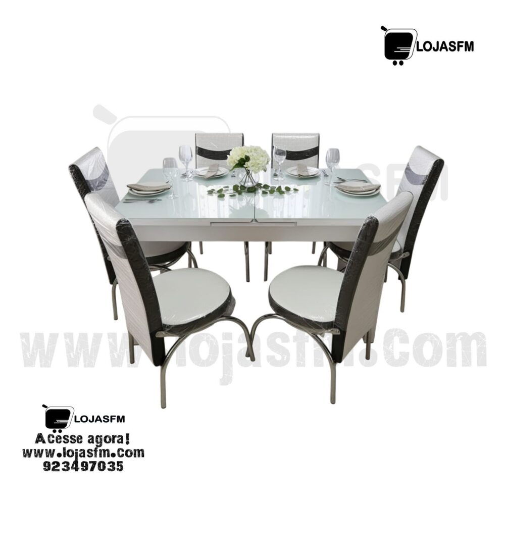 Mesa de Jantar com 6 Cadeiras – Design Branco com Acabamento Premium - Image 1