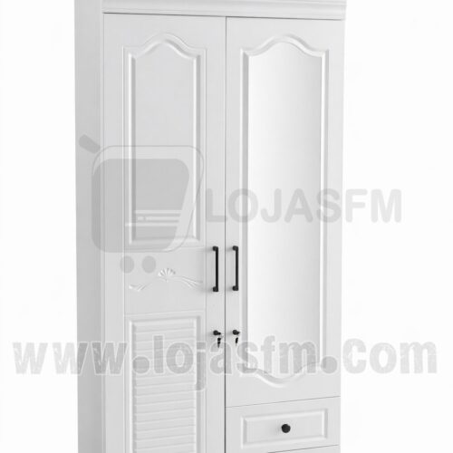 Guarda-Roupa Clássico Branco com Espelho – 2 Portas + 2 Gavetas (194 × 80 × 45 cm)  Entrega e Montagem Inclusas