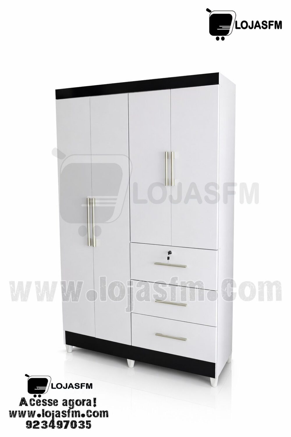 Guarda-Roupa Moderno Branco com 4 Portas e 3 Gavetas (200 × 120 × 17,5 cm)  Entrega e Montagem Inclusas - Image 1