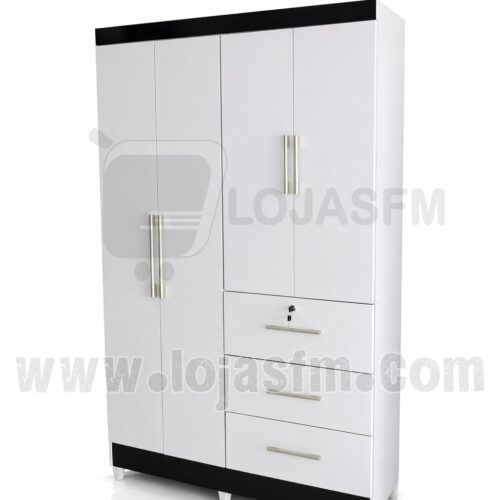 Guarda-Roupa Moderno Branco com 4 Portas e 3 Gavetas (200 × 120 × 17,5 cm)  Entrega e Montagem Inclusas