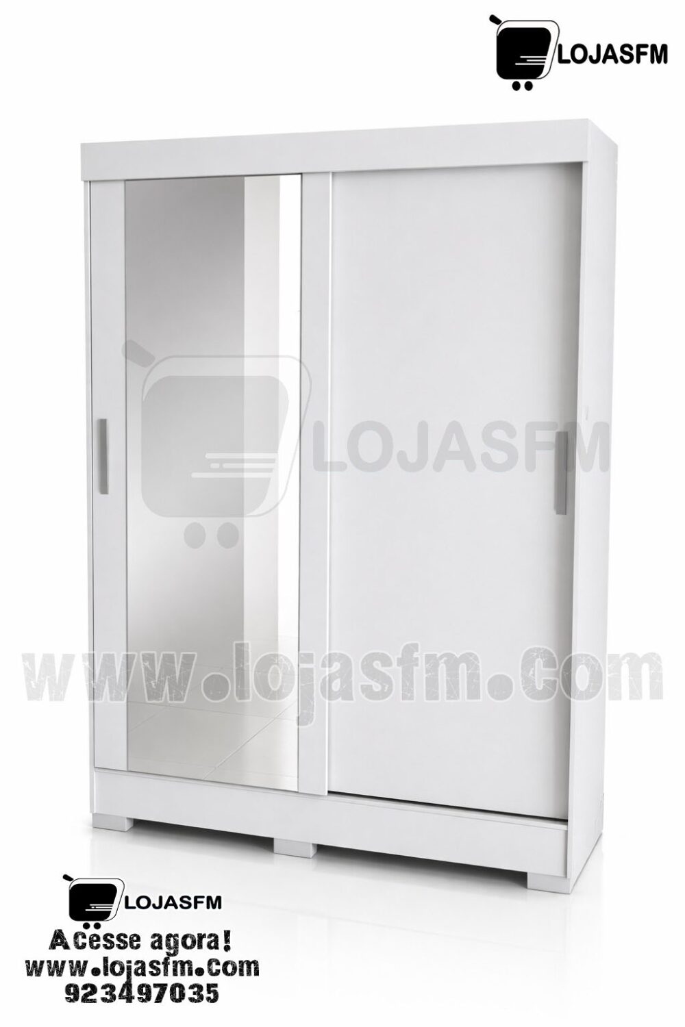 Guarda-Roupa Branco com Portas de Correr e Espelho (200 × 123 × 50 cm)  Entrega e Montagem Inclusas - Image 1