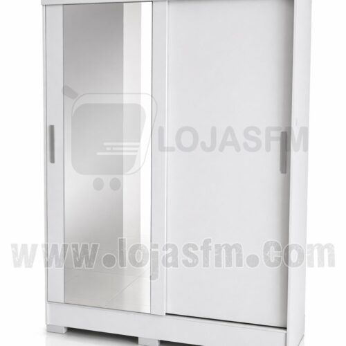 Guarda-Roupa Branco com Portas de Correr e Espelho (200 × 123 × 50 cm)  Entrega e Montagem Inclusas