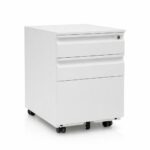 Bloco de Gaveta com Estrutura Metálica Branca – 3 Gavetas com Rodas e Fechadura