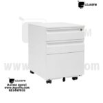 Bloco de Gaveta com Estrutura Metálica Branca – 3 Gavetas com Rodas e Fechadura