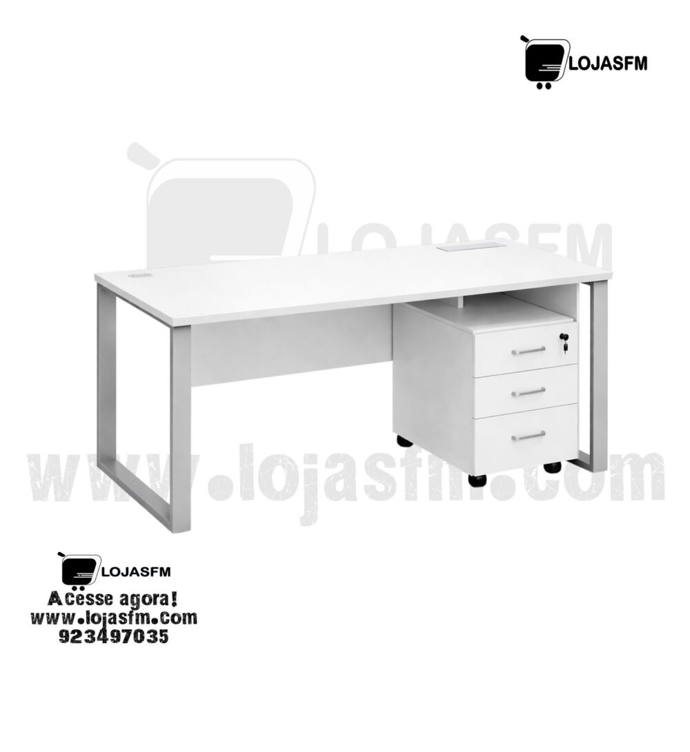 Secretária de Escritório Branca 170x70 cm com bloco de Gavetas – Entrega e Montagem Inclusas - Image 1