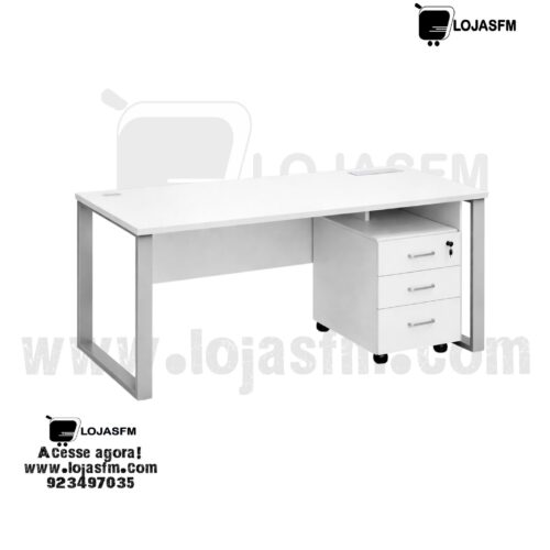 Secretária de Escritório Branca 170x70 cm com bloco de Gavetas – Entrega e Montagem Inclusas