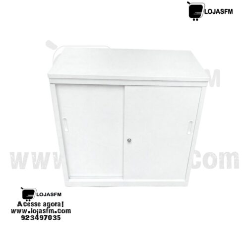 Armário base de Escritório Branco com Portas de Correr e Fechadura – Entrega e Montagem Incluídas