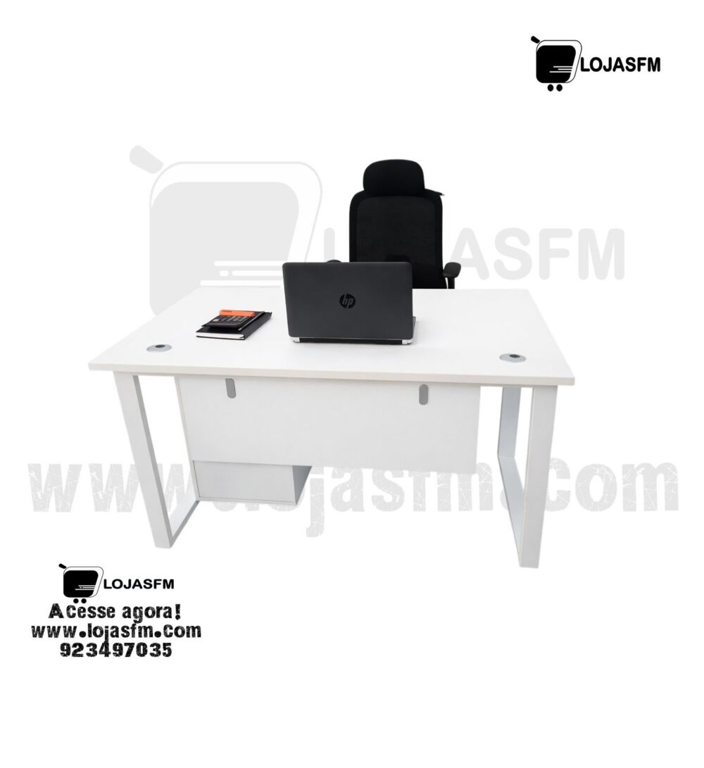 Secretária Branca 120x70 com Estrutura Metálica | Mesa de Escritório Moderna com Entrega e Montagem - Image 1
