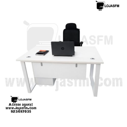 Secretária Branca 120x70 com Estrutura Metálica | Mesa de Escritório Moderna com Entrega e Montagem