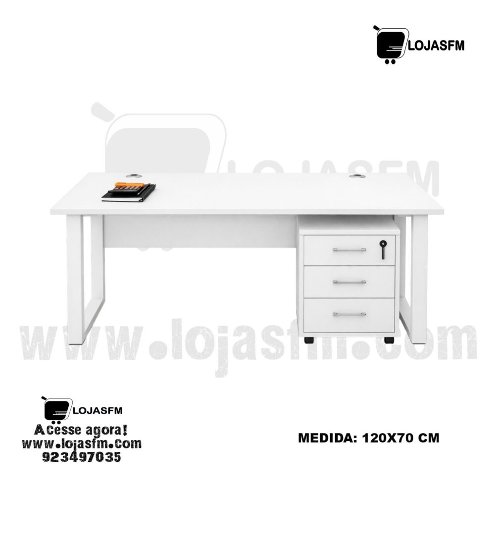 Secretária Branca 120x70 com Estrutura Metálica | Mesa de Escritório Moderna com Entrega e Montagem - Image 2