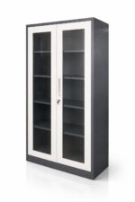Armário metálico de Escritório 180x90x45cm com Portas de Vidro e Fechadura – Design Moderno