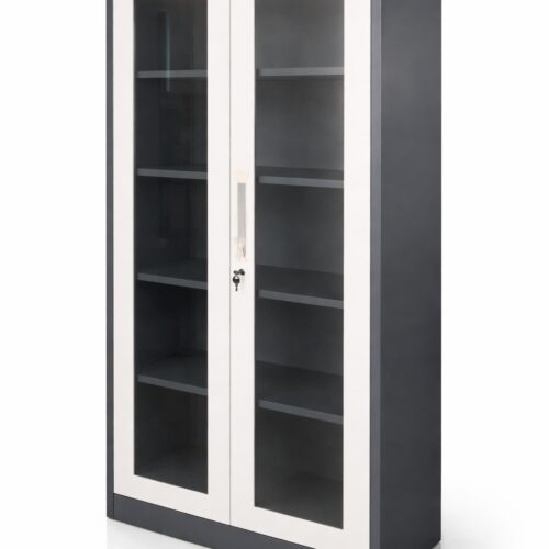 Armário metálico de Escritório 180x90x45cm com Portas de Vidro e Fechadura – Design Moderno