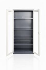 Armário metálico de Escritório 180x90x45cm com Portas de Vidro e Fechadura – Design Moderno - Image 2