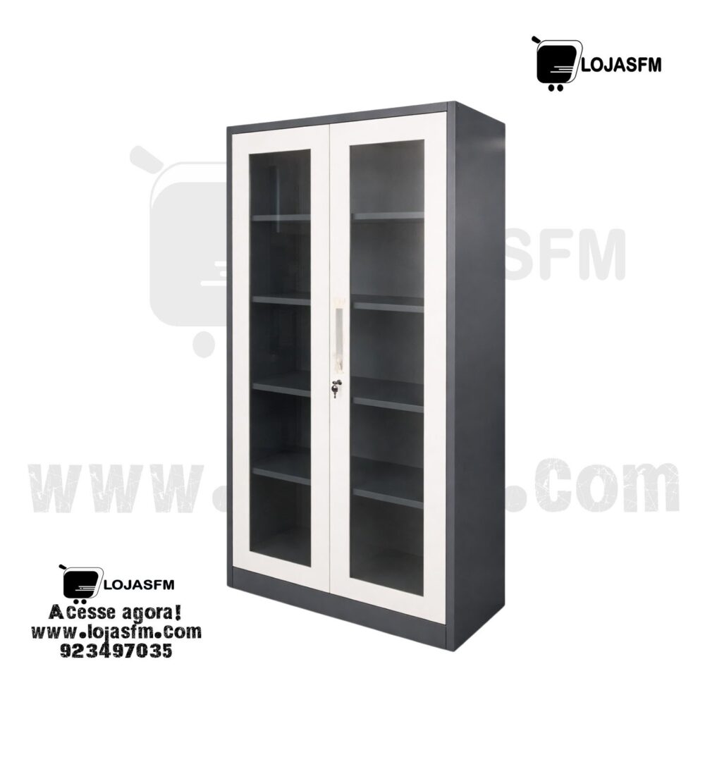 Armário metálico de Escritório 180x90x45cm com Portas de Vidro e Fechadura – Design Moderno - Image 1