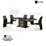 Mesa de Jantar Luxo com 4 Cadeiras – Design Moderno Preto e Dourado