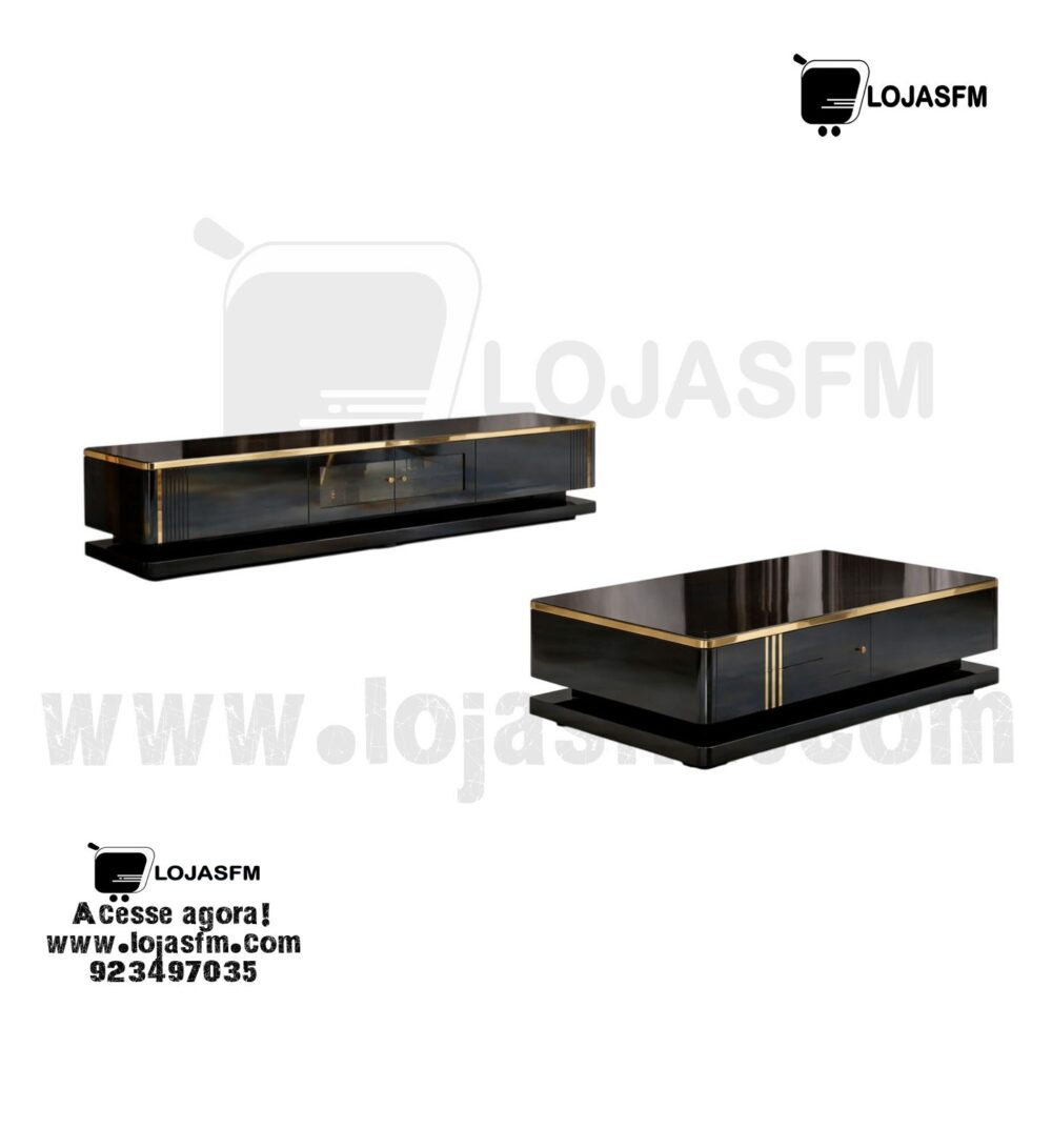 Conjunto Sala de Estar Luxo – Móvel TV + Mesa de Centro Preto e Dourado - Image 1